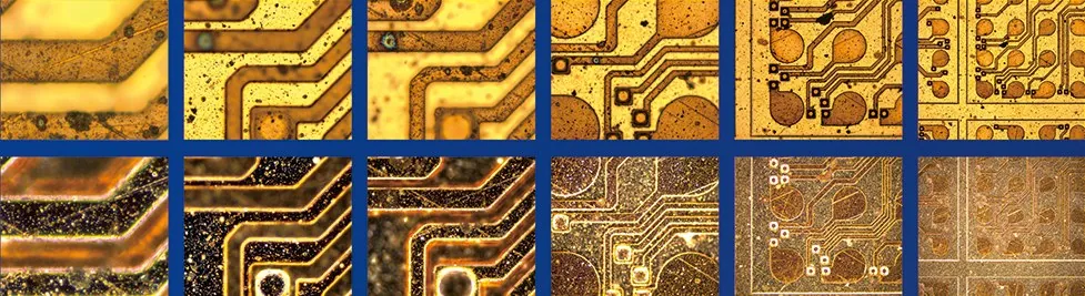 Micro inspection images of wafer circuitry under different illumination