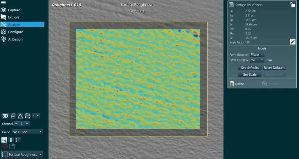 GelSight surface roughness analysis